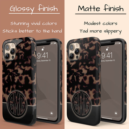 Dark Tortoiseshell Round Monogram iPhone Case